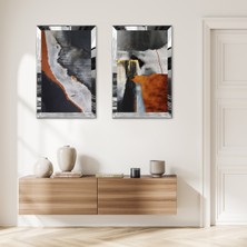 Zevahir Mobilya Dekorasyon Gümüş Aynalı Pleksi Çerçeveli Gri Soyut Boya Dalgaları Modern Ikili Mdf Tablo Seti