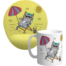 Tatildeyim Oval Bilek Destekli Mouse Pad ve Kupa Bardak Seti