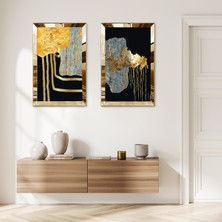 Zevahir Mobilya Dekorasyon Gold Aynalı Pleksi Çerçeveli Siyah Arka Planlı Dekoratif Soyut Taş Ikili Mdf Tablo Seti