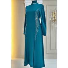 Amine Hüma Duru Abiye Elbise Petrol