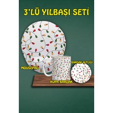 Yılbaşı Temalı 3'lü Bilek Destekli Mousepad Kupa ve Bardak Altlığı Seti