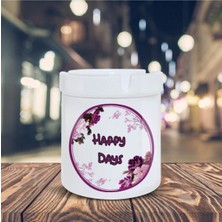 Kokusuz Sigara Küllüğü - Kokusuz Kül Tablası - Doğart Sanat Mor Çiçeklerle Happy D Baskılı Küllük
