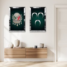 Zevahir Mobilya Dekorasyon Gümüş Aynalı Pleksi Çerçeveli Osmanlı Tuğrası ve 3 Hilal Ikili Mdf Tablo Seti
