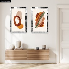 Zevahir Mobilya Dekorasyon Gümüş Aynalı Pleksi Çerçeveli Beyaz Arka Planlı Soyut Yuvarlak Şekiller Modern Ikili Mdf Tablo Seti