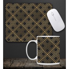 Kareli Kupa & Siyah-Gold Renk Kareli Mouse Pad 23X19CM Fare Altlığı Kaydırmaz Taban DE583 Ofis Hediy
