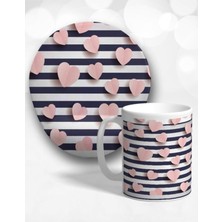 Uçan Kalpler Oval Bilek Destekli Mouse Pad ve Kupa Bardak Seti