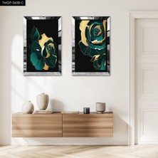 Zevahir Mobilya Dekorasyon Gümüş Aynalı Pleksi Çerçeveli Siyah Arka Planlı Gül Ikili Mdf Tablo Seti