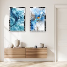 Zevahir Mobilya Dekorasyon Gümüş Aynalı Pleksi Çerçeveli Mavi Dalgalar Dekoratif Ikili Mdf Tablo Seti