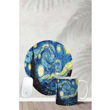 Van Gogh Yıldızlı Geceler Desenli Bilek Destekli Mouse Pad Kupa Seti