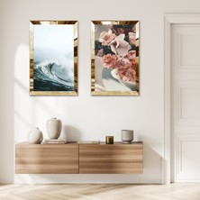 Zevahir Mobilya Dekorasyon Gold Aynalı Pleksi Çerçeveli Hırçın Deniz Manzaralı Ikili Mdf Tablo Seti