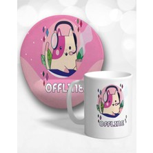 Offline Oval Bilek Destekli Mouse Pad ve Kupa Bardak Seti
