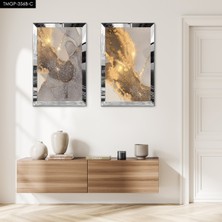 Zevahir Mobilya Dekorasyon Gümüş Aynalı Pleksi Çerçeveli Gri Arka Planlı Ikili Mdf Tablo Seti