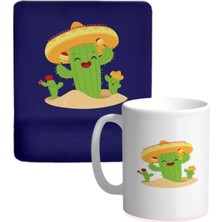 Mutlu Kaktüsler Bilek Destekli Mouse Pad ve Kupa Bardak Seti