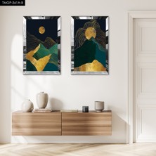 Zevahir Mobilya Dekorasyon Gümüş Aynalı Pleksi Çerçeveli Soyut Gece Dağ Manzaralı Modern Ikili Mdf Tablo Seti