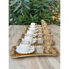 Hediye Köşkü 30 Parça 6 Kişilik Papatya Tepsili Sunumlu Kahve Seti