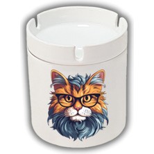 Kokusuz Sigara Küllüğü - Kokusuz Kül Tablası - Doğart Sanat Bilgili Kedi Baskılı Küllük Kül Tablası