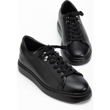 Dilimler Ayakkabı Hakiki Deri Erkek Casual Ayakkabı Siyah Düz Taban Bağlı