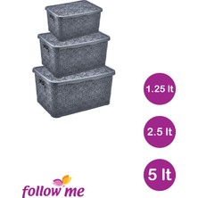 Follow Me Nakış Çok Amaçlı Kutu 3'lü Set (Gri)(1.25lt - 2.5lt - 5lt)
