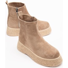 Dilimler Ayakkabı Kadın Bot Vizon Süet Kalın Taban Bağsız Yüzüdüz