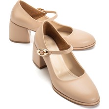 Dilimler Ayakkabı Nude Kadın Kalın Topuklu Ayakkabı Baretli Vardola Kalın Tokalı