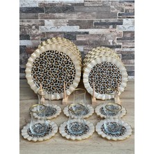 Hediye Köşkü 24 Parça 6 Kişilik Leopar Cam Pasta, Servis Çay Seti