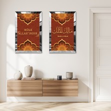 Zevahir Mobilya Dekorasyon Gümüş Aynalı Pleksi Çerçeveli Turuncu Arka Planlı Malik-Ul Mulk Ikili Mdf Tablo Seti