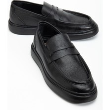 Dilimler Ayakkabı Hakiki Deri Erkek Casual Ayakkabı Siyah Kuşaklı Kolej Model Düz Taban