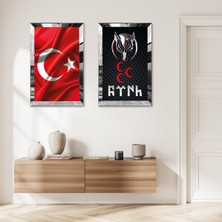 Zevahir Mobilya Dekorasyon Gümüş Aynalı Pleksi Çerçeveli Türk Bayrağı Ikili Mdf Tablo Seti