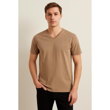 Rapapa Erkek Vizon Rengi V Yaka Basic Tişört 2565