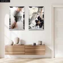 Zevahir Mobilya Dekorasyon Gümüş Aynalı Pleksi Çerçeveli Beyaz Arka Planlı Modern Ikili Mdf Tablo Seti