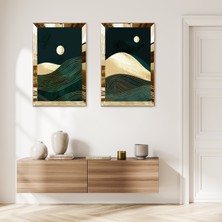 Zevahir Mobilya Dekorasyon Gold Aynalı Pleksi Çerçeveli Dekoratif Gece Dağ Manzaralı Ikili Mdf Tablo Seti