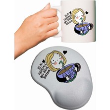 Kahvekolik Kız Baskılı Mouse Pad + Kupa Bardak Mug