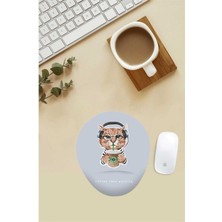 Kahve Sever Kedi Desenli Bilek Destekli Mouse Pad