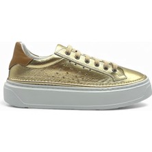 Ravella Hakiki Deri Basic Gold Kadın Sneaker