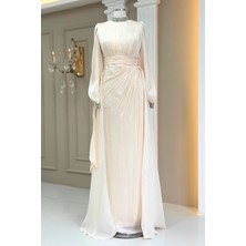 Amine Hüma Gözde Abiye Elbise Krem