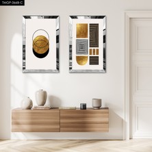 Zevahir Mobilya Dekorasyon Gümüş Aynalı Pleksi Çerçeveli Dekoratif Beyaz Arka Planlı Soyut Şekiller Ikili Mdf Tablo Seti