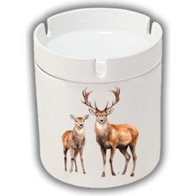 Kokusuz Sigara Küllüğü - Kokusuz Kül Tablası - Doğart Sanat Geyikler Baskılı Küllük Kül Tablası