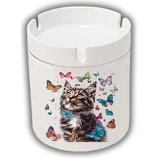 Kelebekler Içinde Kedi Baskılı Küllük Kül Tablası