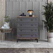 Monzio Loren 4 Çekmeceli Şifonyer Tamamı Mdf (Antrasit)