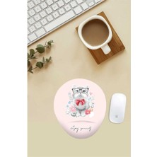 Gözlüklü Tatlı Kedi Desenli Bilek Destekli Mouse Pad