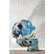 Van Gogh Kanagawa Desenli Bilek Destekli Mouse Pad Kupa Seti