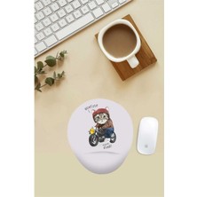 Motorcu Kedi Desenli Bilek Destekli Mouse Pad