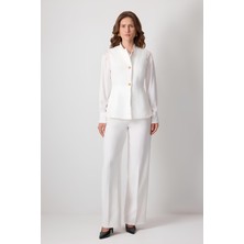 Touche Beyaz Gold Düğmeli Yelek Pantolon Takım MKN4001