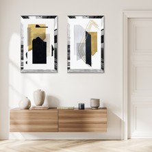 Zevahir Mobilya Dekorasyon Gümüş Aynalı Pleksi Çerçeveli Beyaz Arka Planlı Renkli Desener Ikili Mdf Tablo Seti