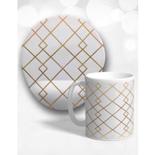 Gold Desen Oval Bilek Destekli Mouse Pad ve Kupa Bardak Seti