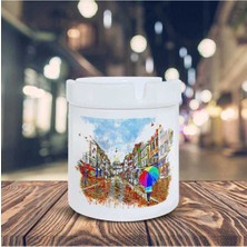 Yolda Yürüyen Şemsiyeli Kız Baskılı Küllük Kül Tablası 3605833