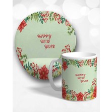 Yeni Yıl Çiçekleri Oval Bilek Destekli Mouse Pad ve Kupa Bardak Seti