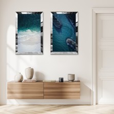 Zevahir Mobilya Dekorasyon Gümüş Aynalı Pleksi Çerçeveli Modern Deniz Maznzarası Ikili Mdf Tablo Seti