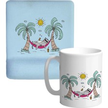 Tatil Zamanı Oval Bilek Destekli Mouse Pad ve Kupa Bardak Seti