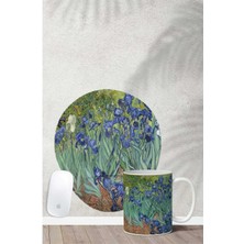 Van Gogh Irises Desenli Bilek Destekli Mouse Pad Kupa Seti